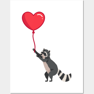 Love please come back, racoon with heart ballon design Posters and Art